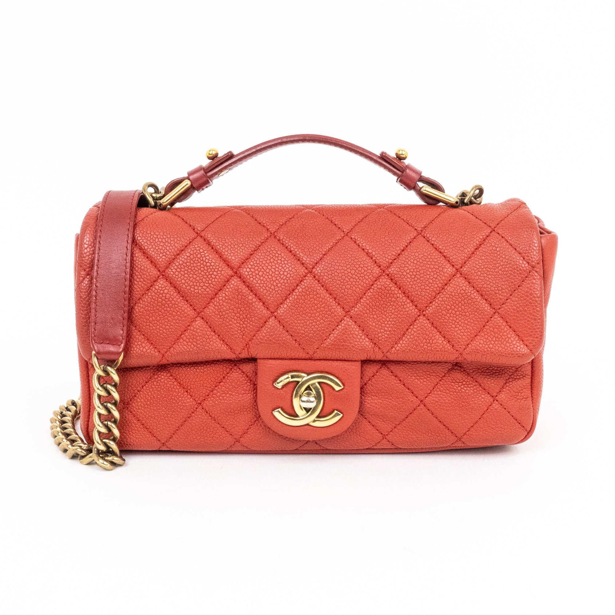 Shoulder Bag Urban Day Chain Flap Red Caviar Quilted Leather
