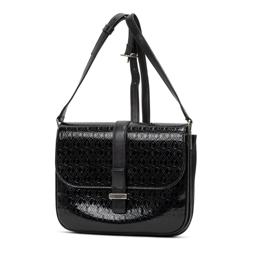 Shoulder Bag Satchel Bag Black Patent Monogram Calfskin Leather