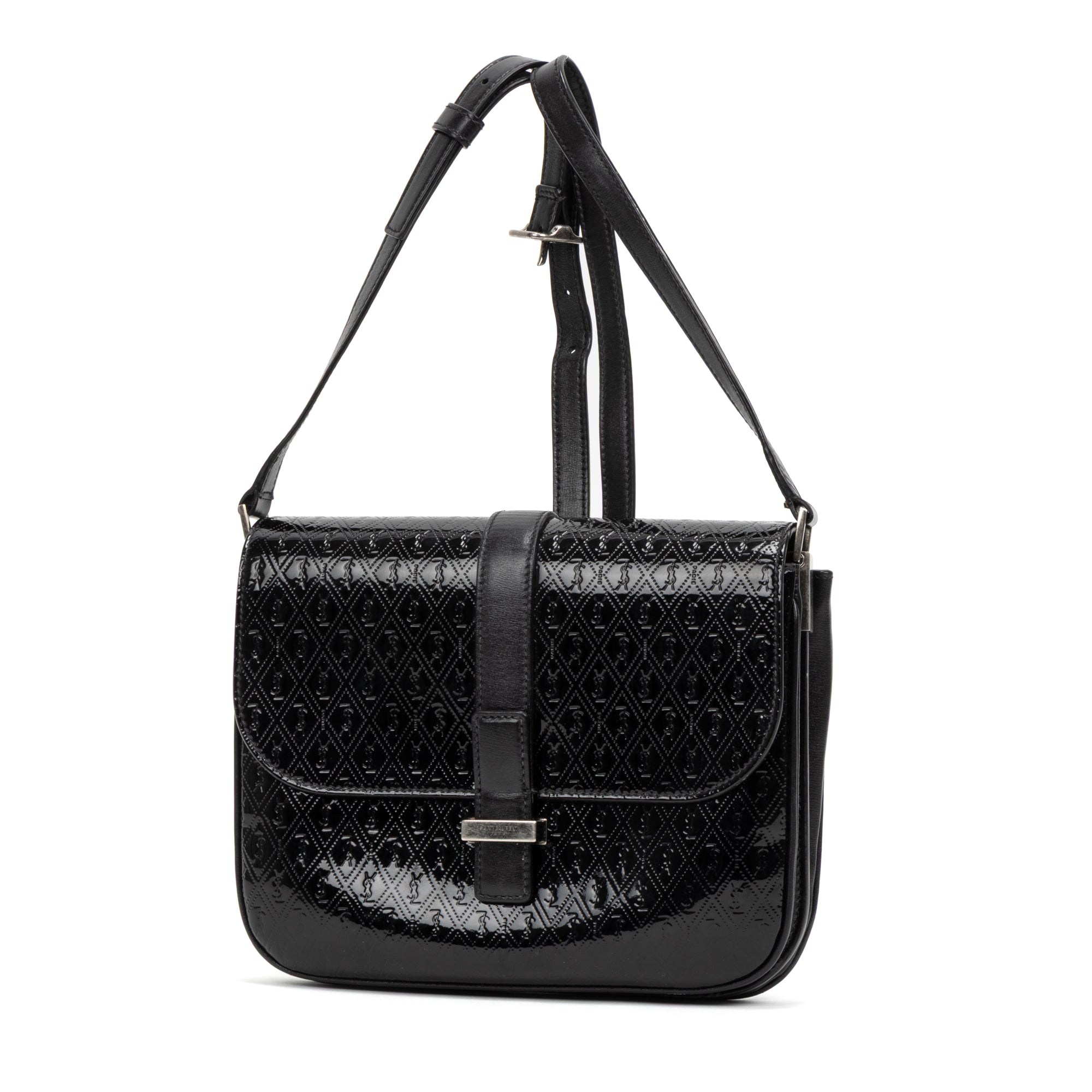 Shoulder Bag Satchel Bag Black Patent Monogram Calfskin Leather