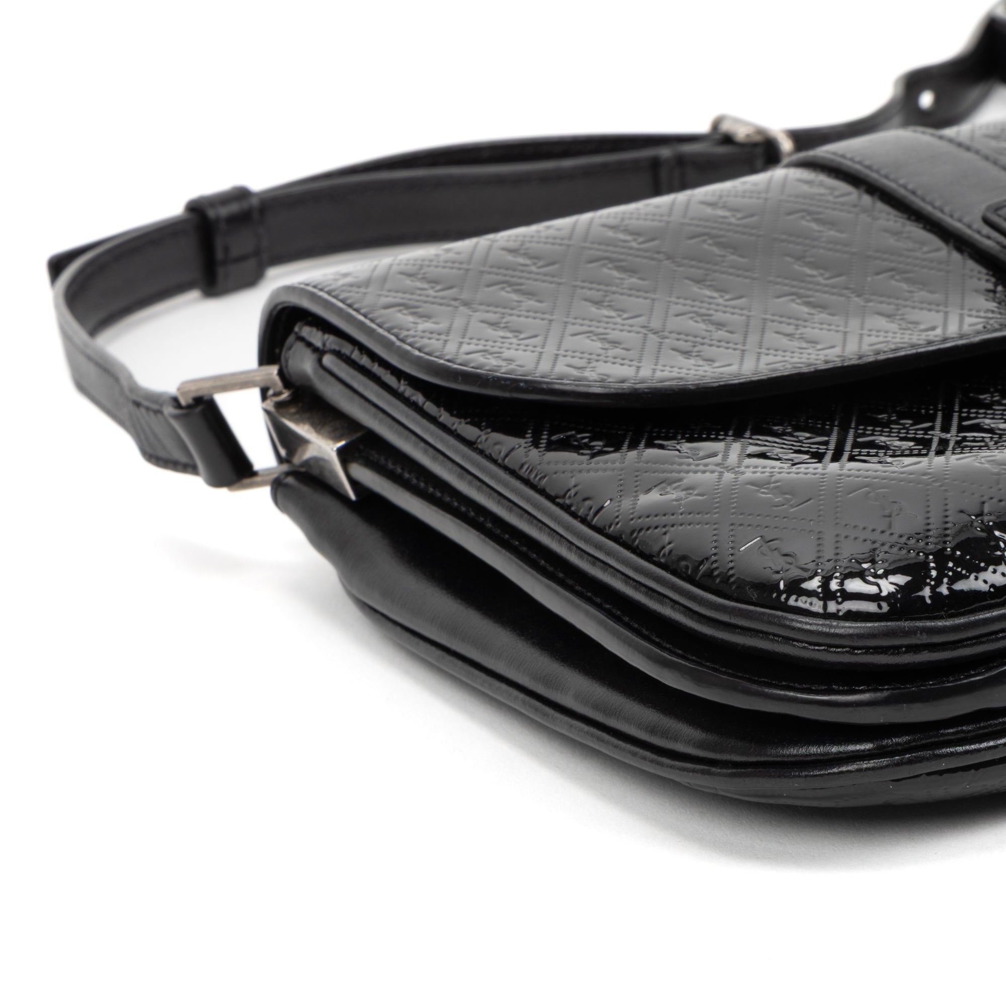 Shoulder Bag Satchel Bag Black Patent Monogram Calfskin Leather