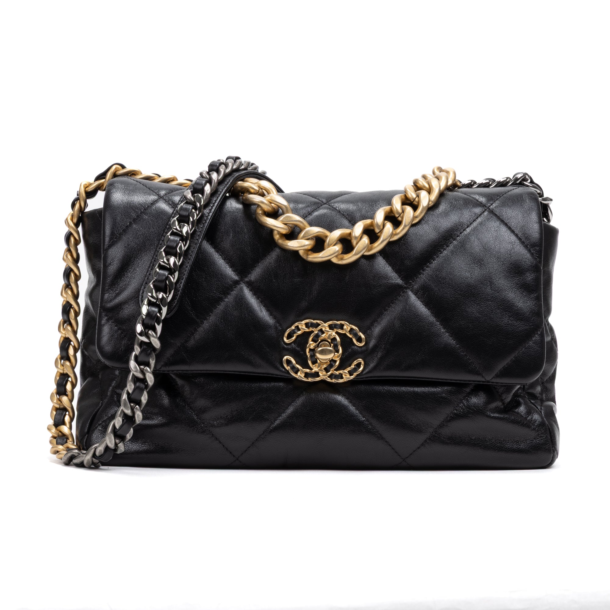 Shoulder Bag Classic 19 Flap Large Black Calfskin Quilted Leather