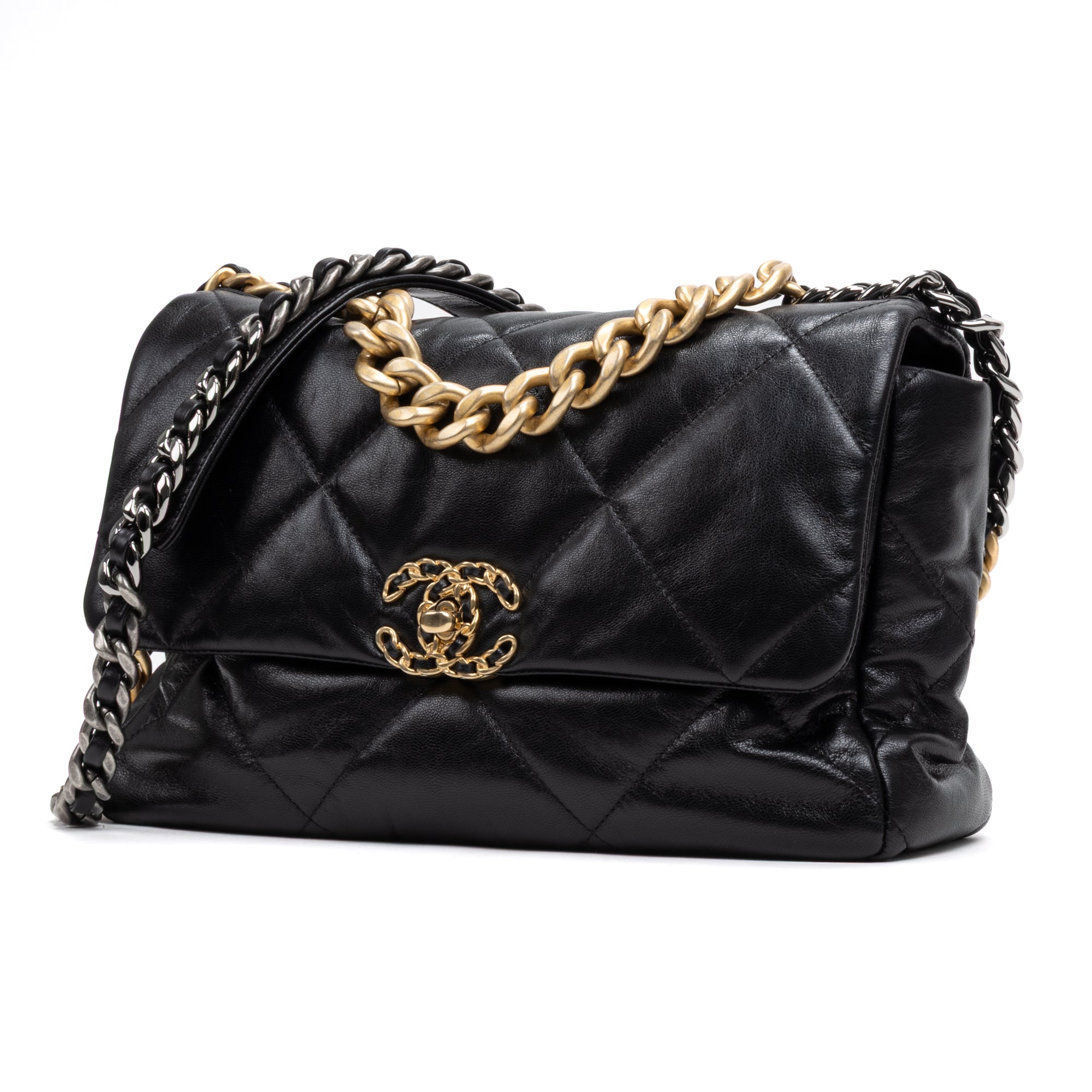Shoulder Bag Classic 19 Flap Large Black Calfskin Quilted Leather
