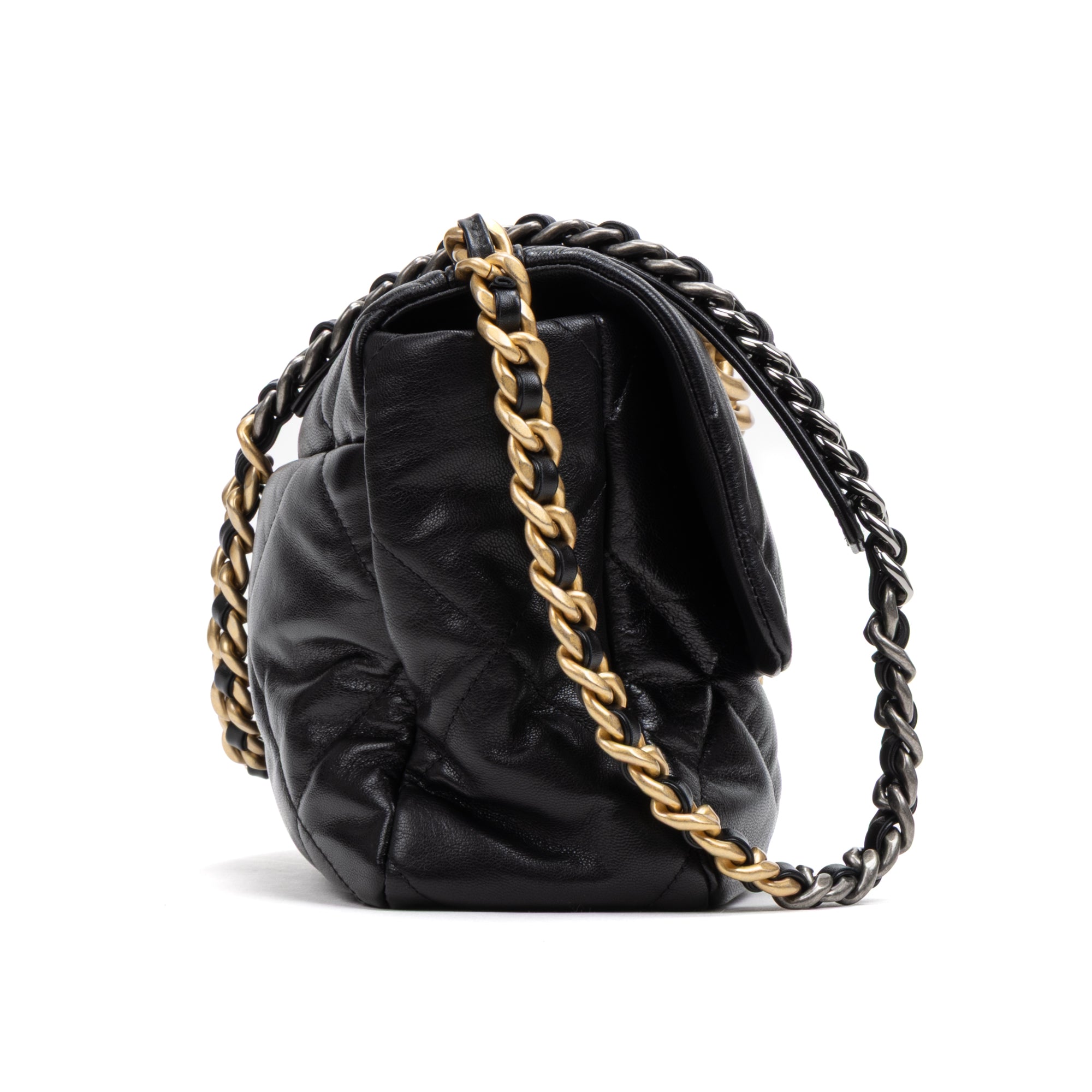 Shoulder Bag Classic 19 Flap Large Black Calfskin Quilted Leather
