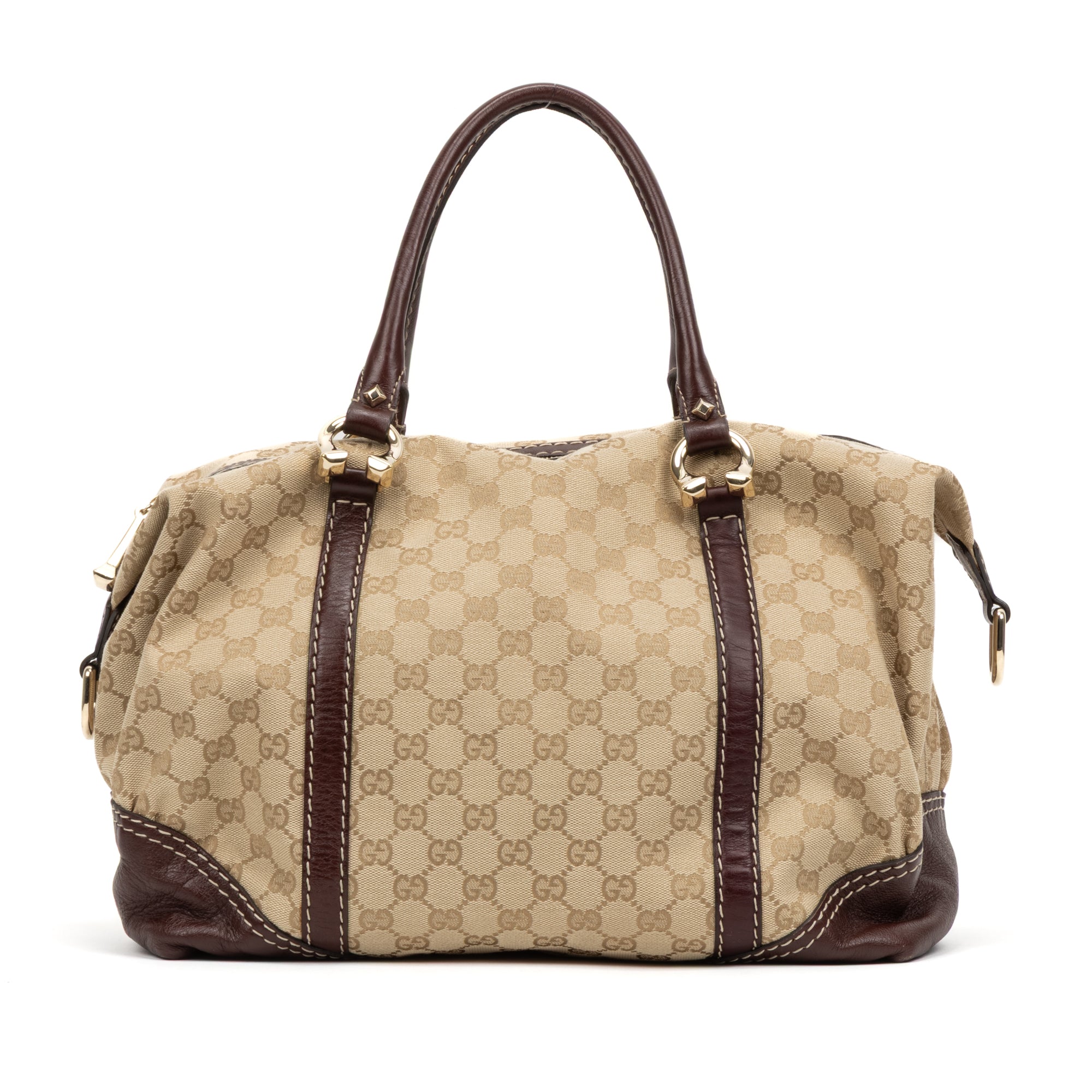 Shoulder Bag Horsebit Nail Boston Beige Monogrammed Canvas