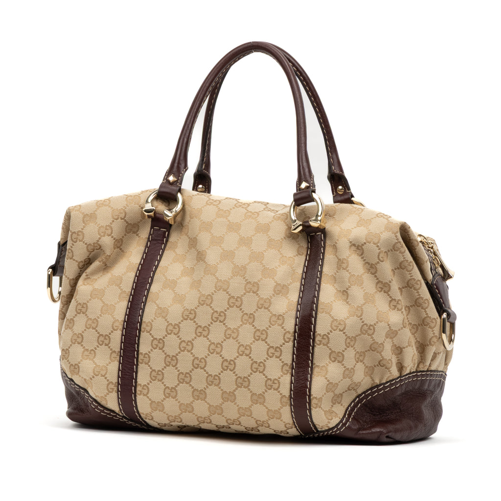 Shoulder Bag Horsebit Nail Boston Beige Monogrammed Canvas