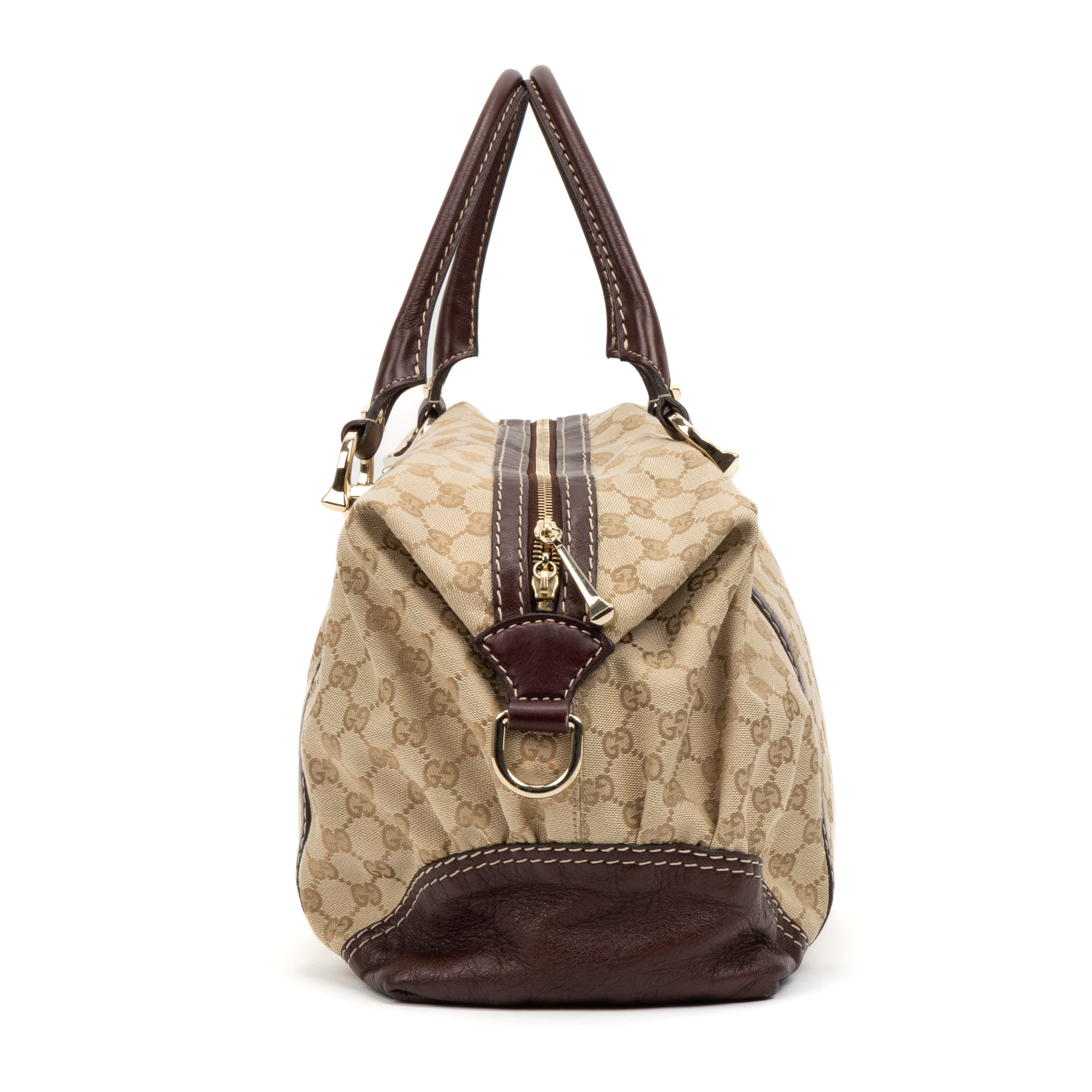 Shoulder Bag Horsebit Nail Boston Beige Monogrammed Canvas