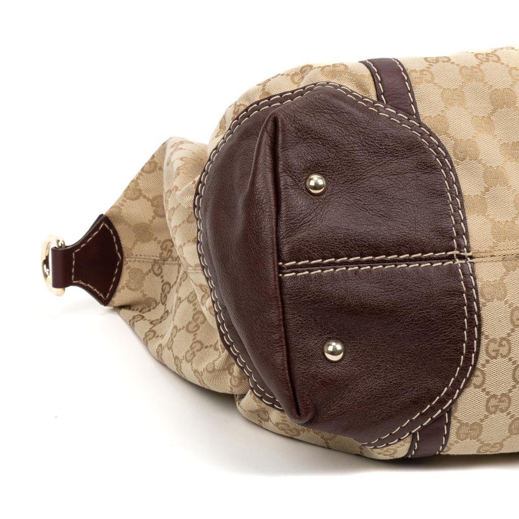 Shoulder Bag Horsebit Nail Boston Beige Monogrammed Canvas