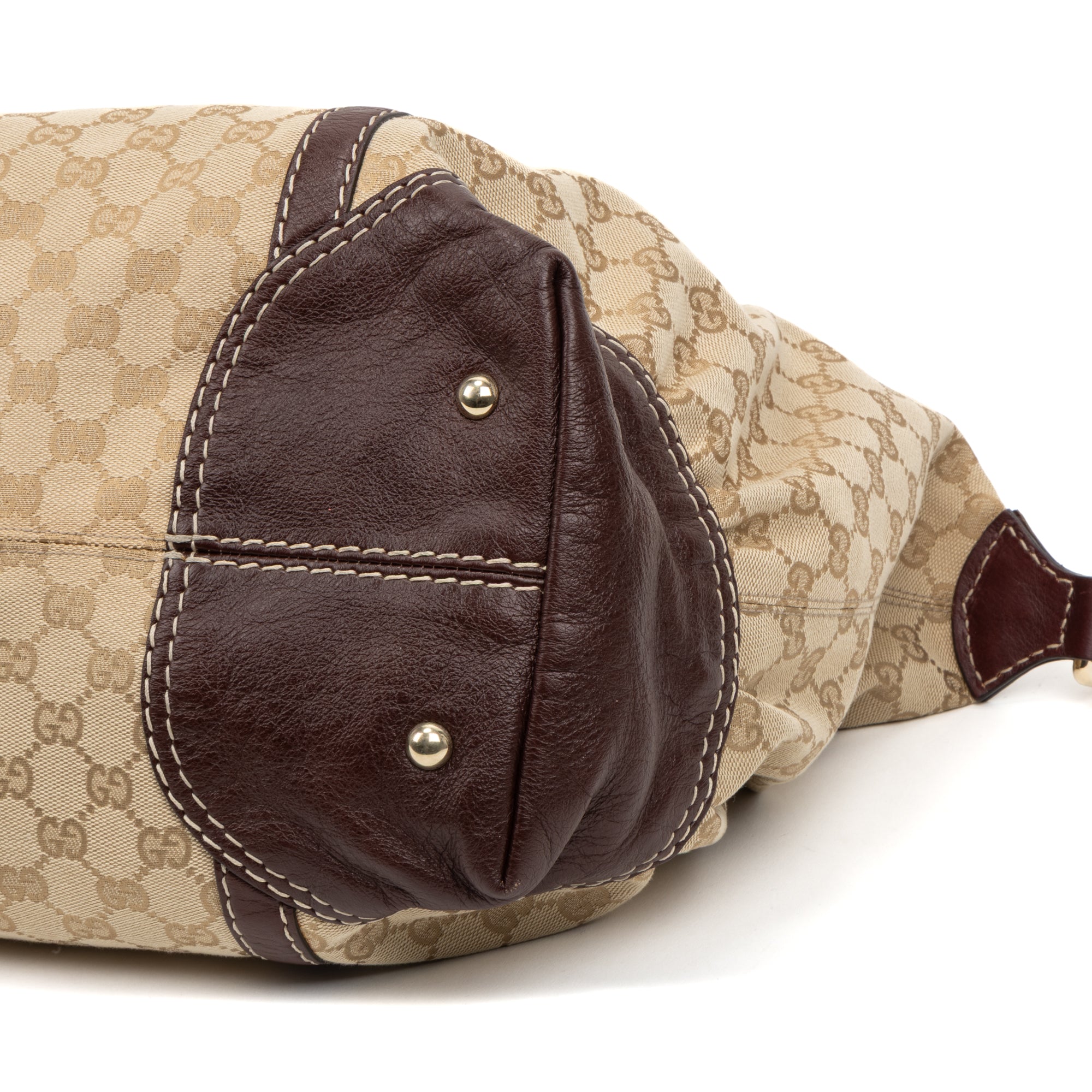 Shoulder Bag Horsebit Nail Boston Beige Monogrammed Canvas