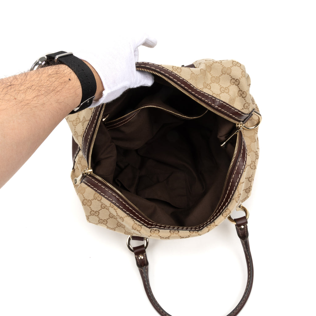 Shoulder Bag Horsebit Nail Boston Beige Monogrammed Canvas
