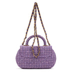 Shoulder Bag Rare Top Handle Tweed Flap Purple Tweed Sequin Canvas