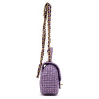 Shoulder Bag Rare Top Handle Tweed Flap Purple Tweed Sequin Canvas