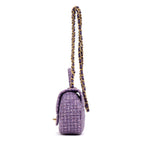Shoulder Bag Rare Top Handle Tweed Flap Purple Tweed Sequin Canvas