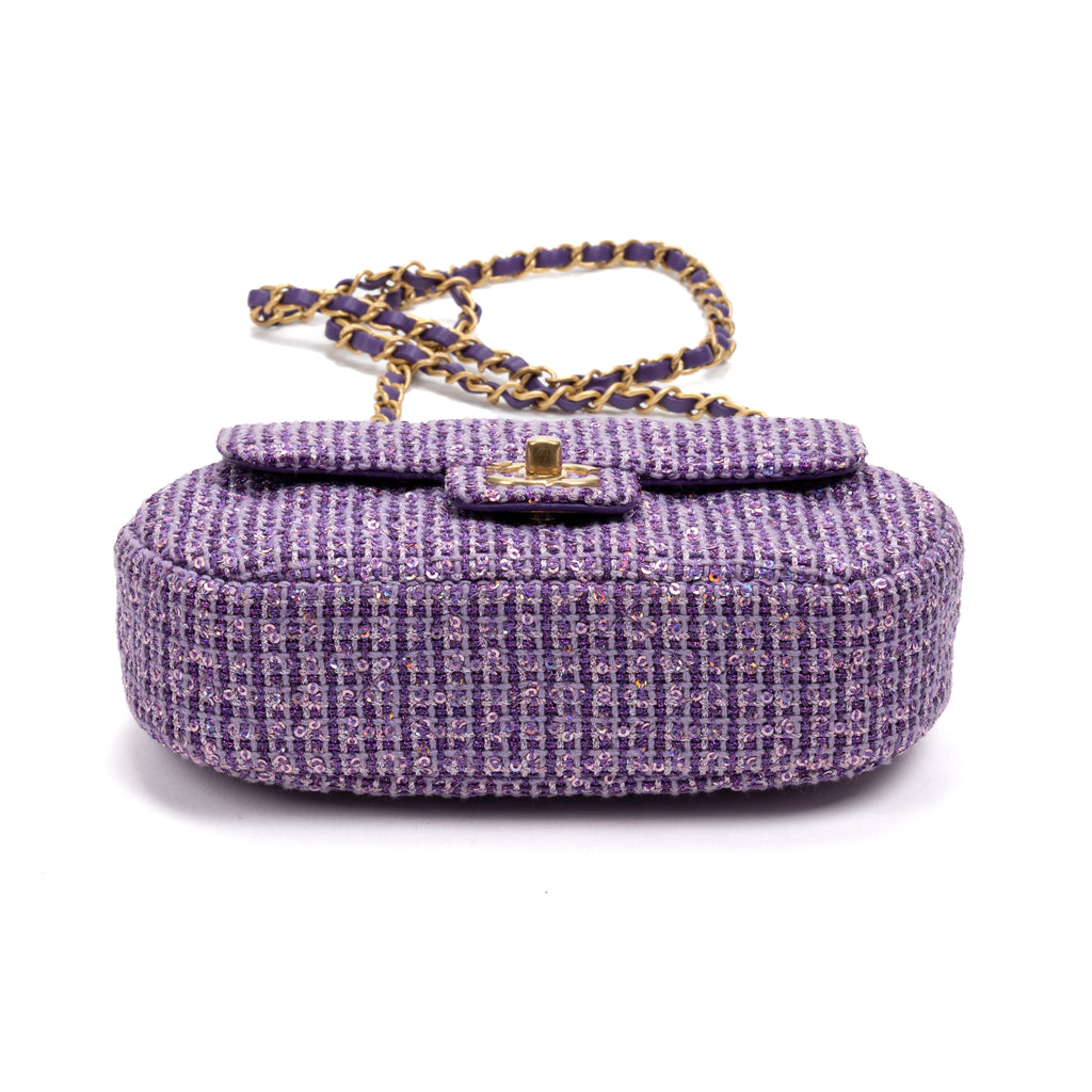 Shoulder Bag Rare Top Handle Tweed Flap Purple Tweed Sequin Canvas