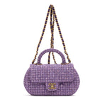 Shoulder Bag Rare Top Handle Tweed Flap Purple Tweed Sequin Canvas