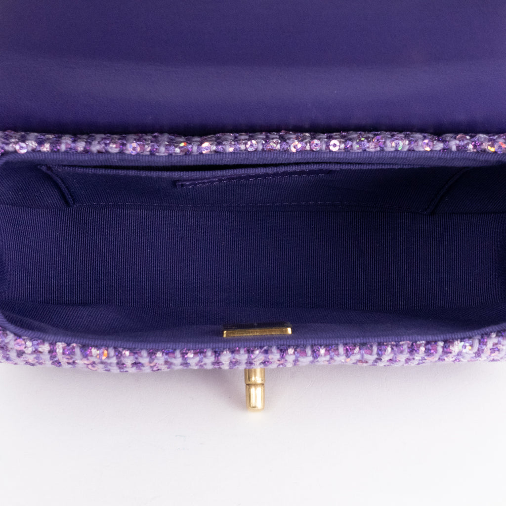 Shoulder Bag Rare Top Handle Tweed Flap Purple Tweed Sequin Canvas