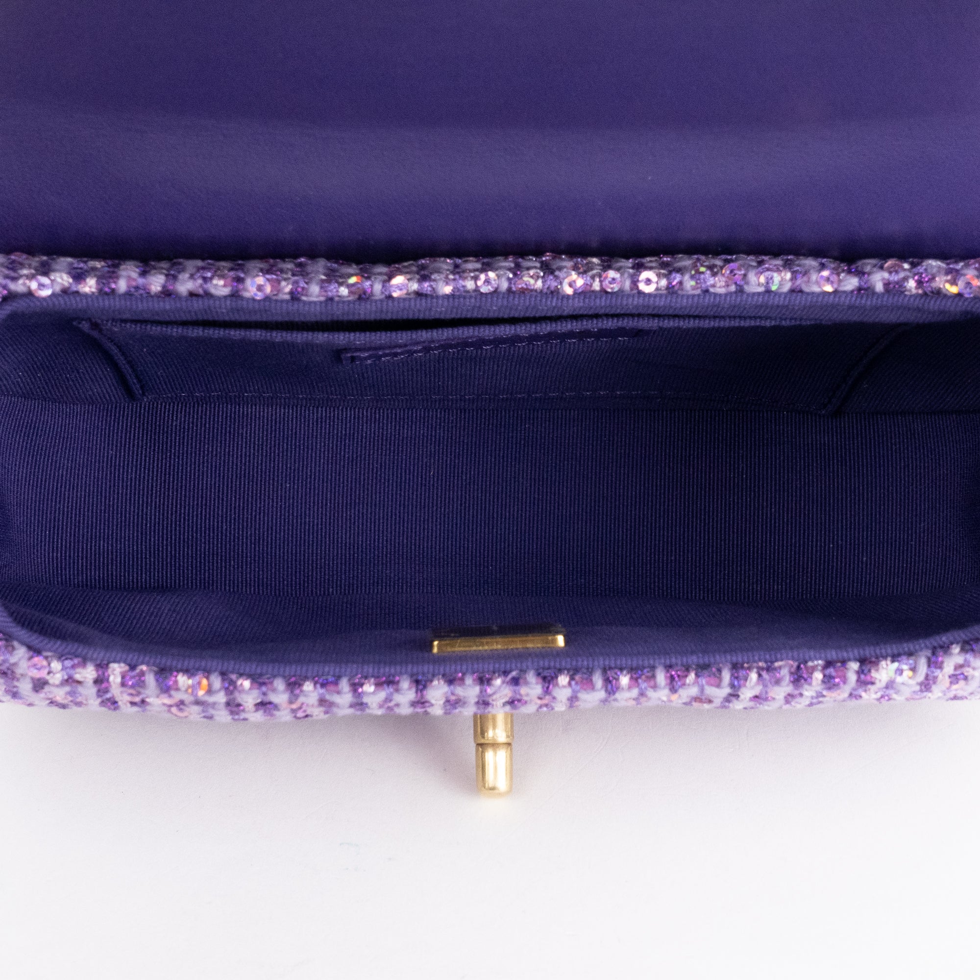 Shoulder Bag Rare Top Handle Tweed Flap Purple Tweed Sequin Canvas