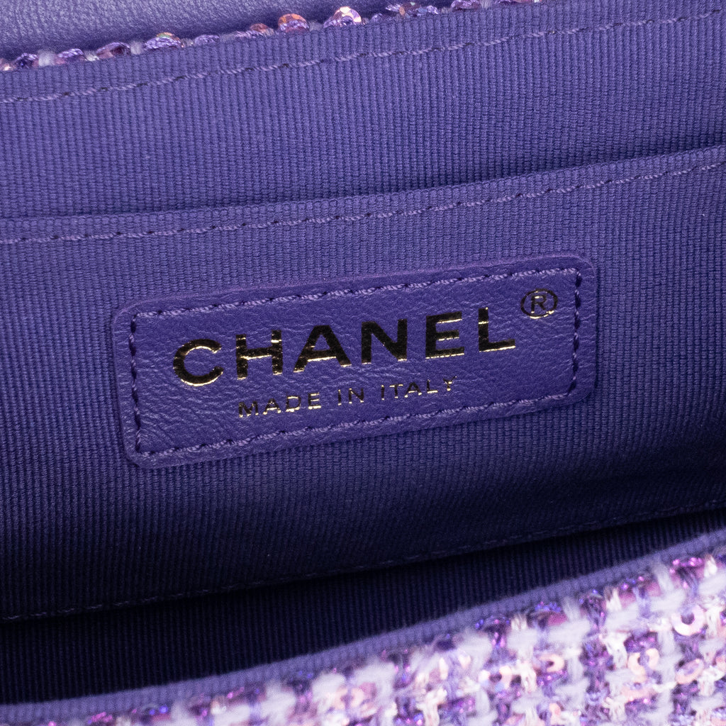 Shoulder Bag Rare Top Handle Tweed Flap Purple Tweed Sequin Canvas