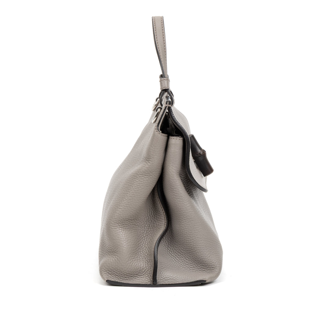 Shoulder Bag Bamboo Daily Bag Gray Calfskin Leather