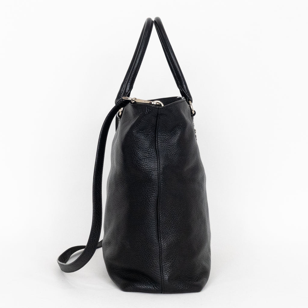 Shoulder Bag Classic Medium Shopping Tote Black Calfskin Leather