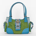 Shoulder Bag Two Pockets Tote Green Nylon Canvas