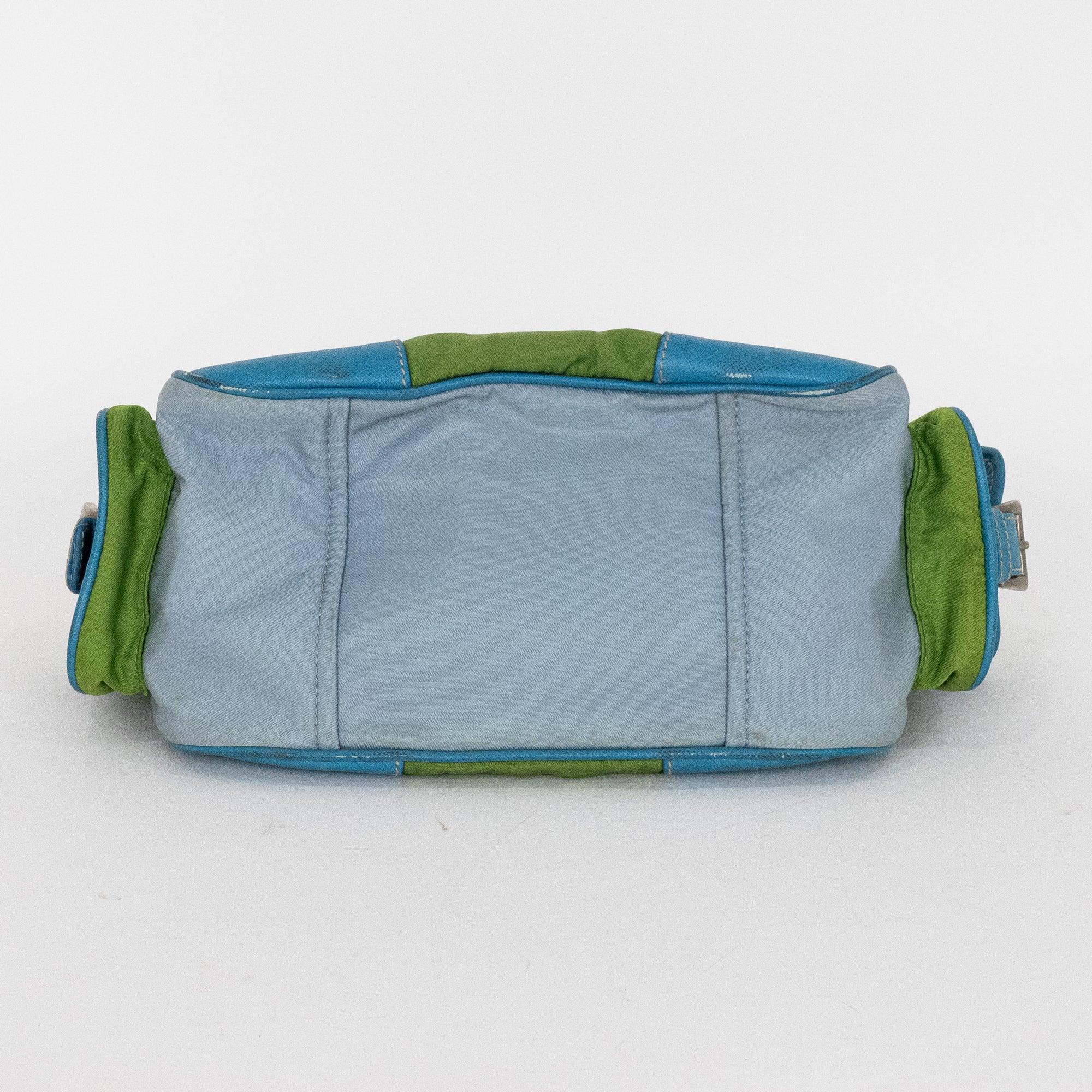 Shoulder Bag Two Pockets Tote Green Nylon Canvas
