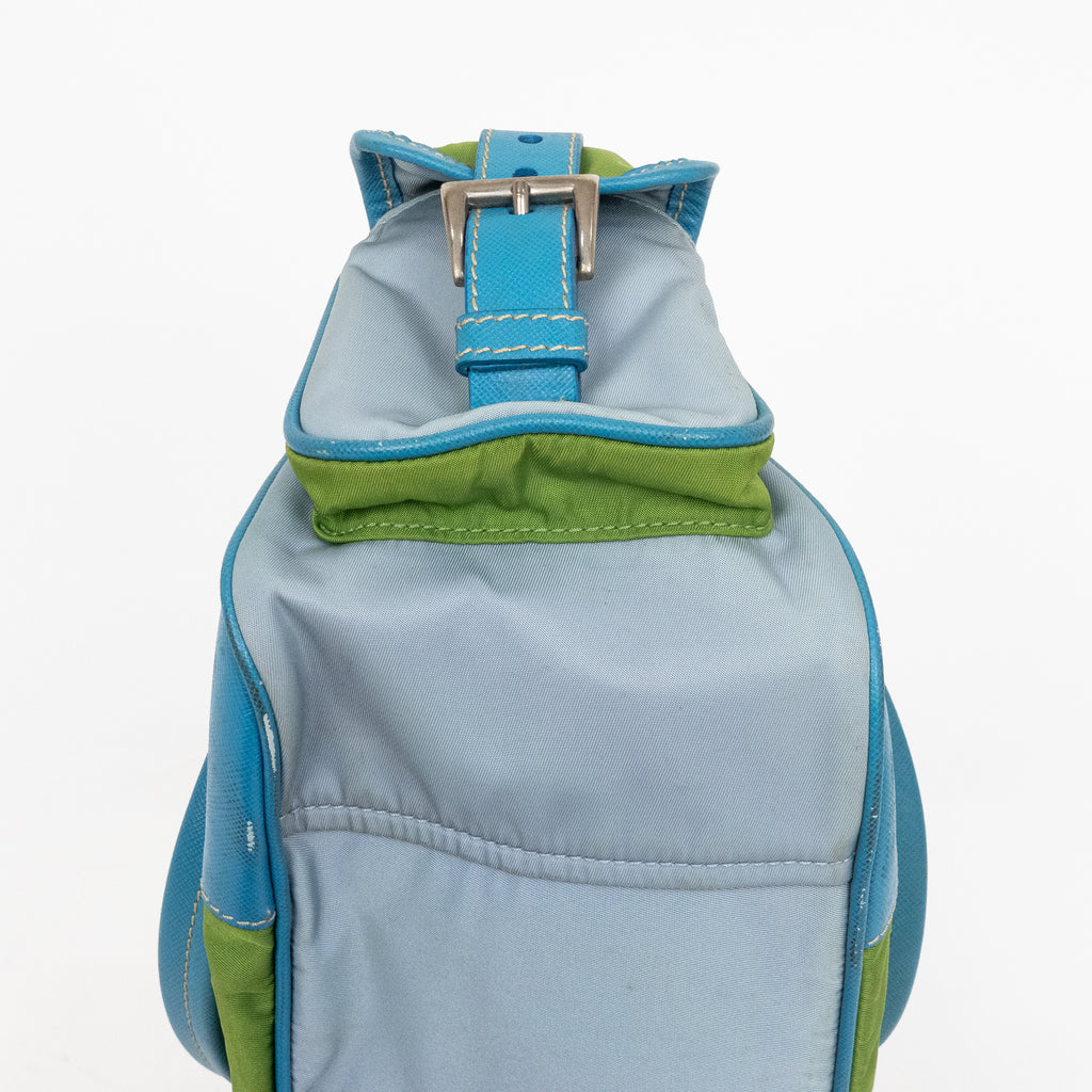 Shoulder Bag Two Pockets Tote Green Nylon Canvas