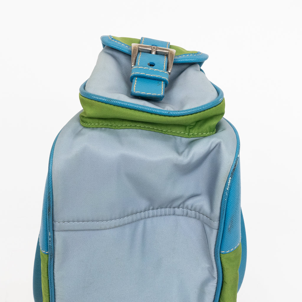 Shoulder Bag Two Pockets Tote Green Nylon Canvas