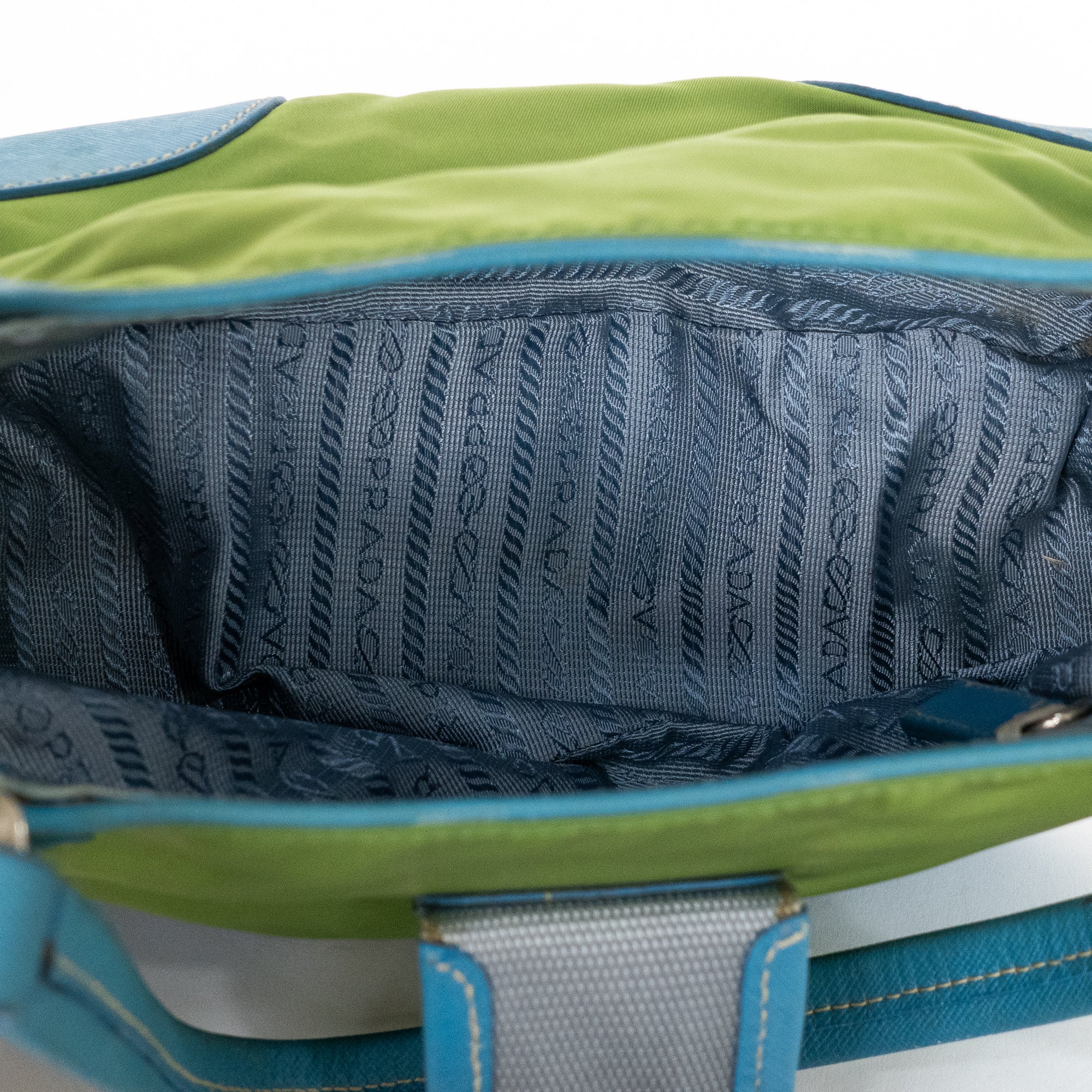 Shoulder Bag Two Pockets Tote Green Nylon Canvas