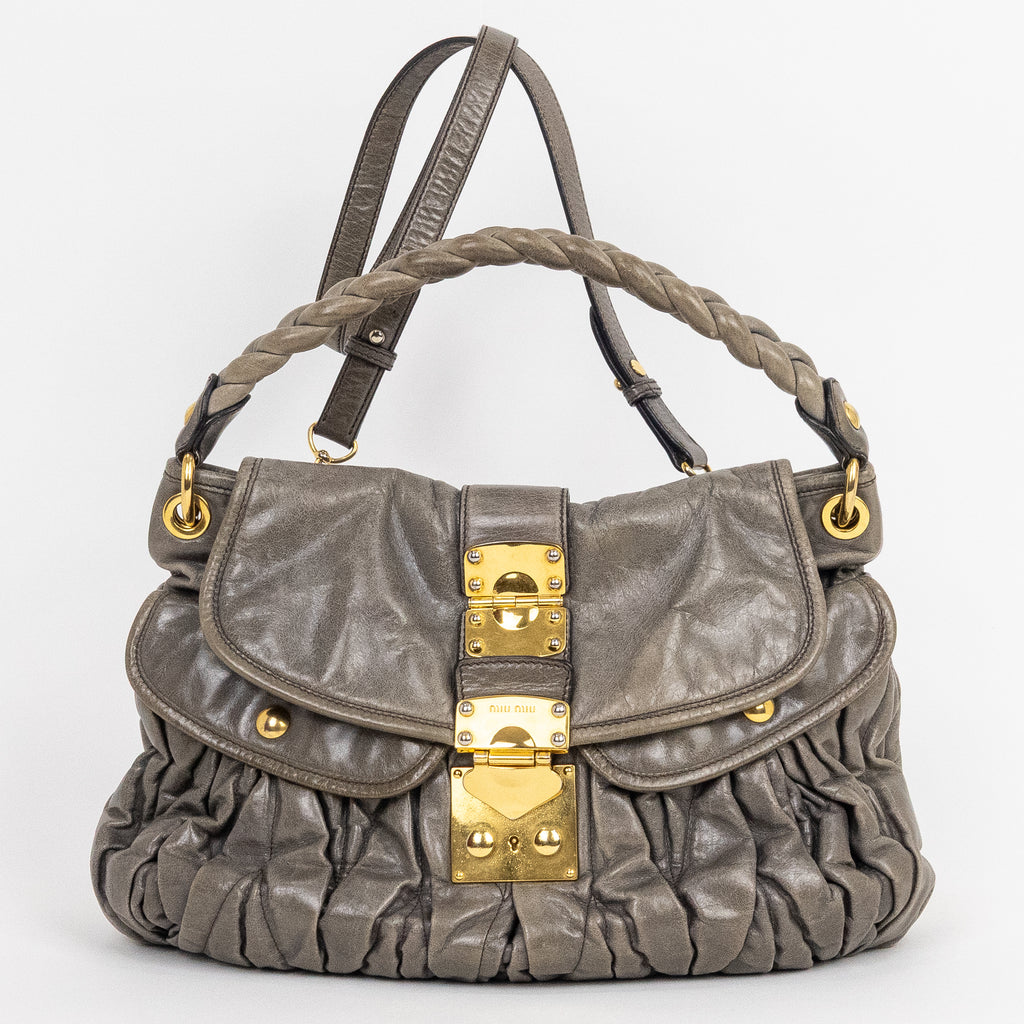 Shoulder Bag Coffer Bag Green Nappa Gaufre Leather