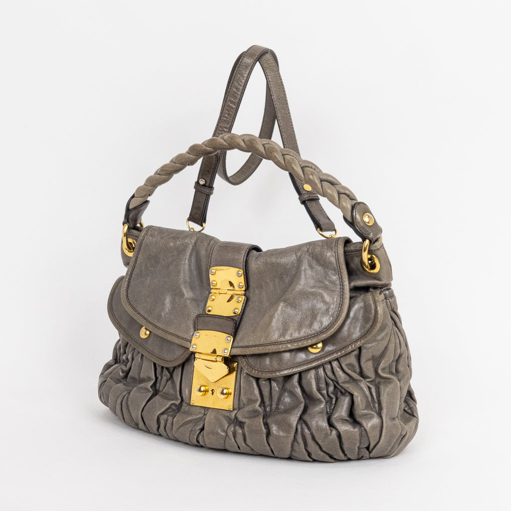 Shoulder Bag Coffer Bag Green Nappa Gaufre Leather