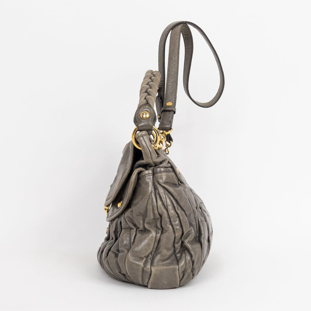 Shoulder Bag Coffer Bag Green Nappa Gaufre Leather