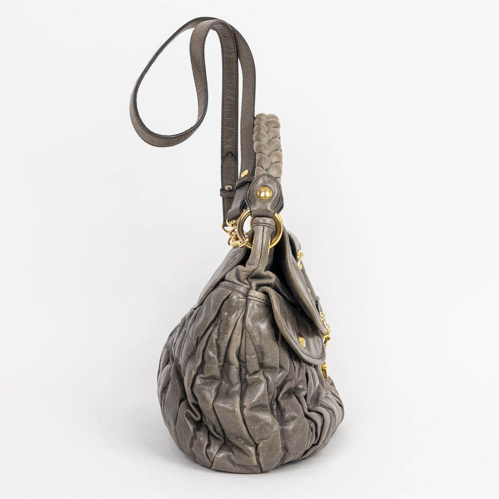 Shoulder Bag Coffer Bag Green Nappa Gaufre Leather