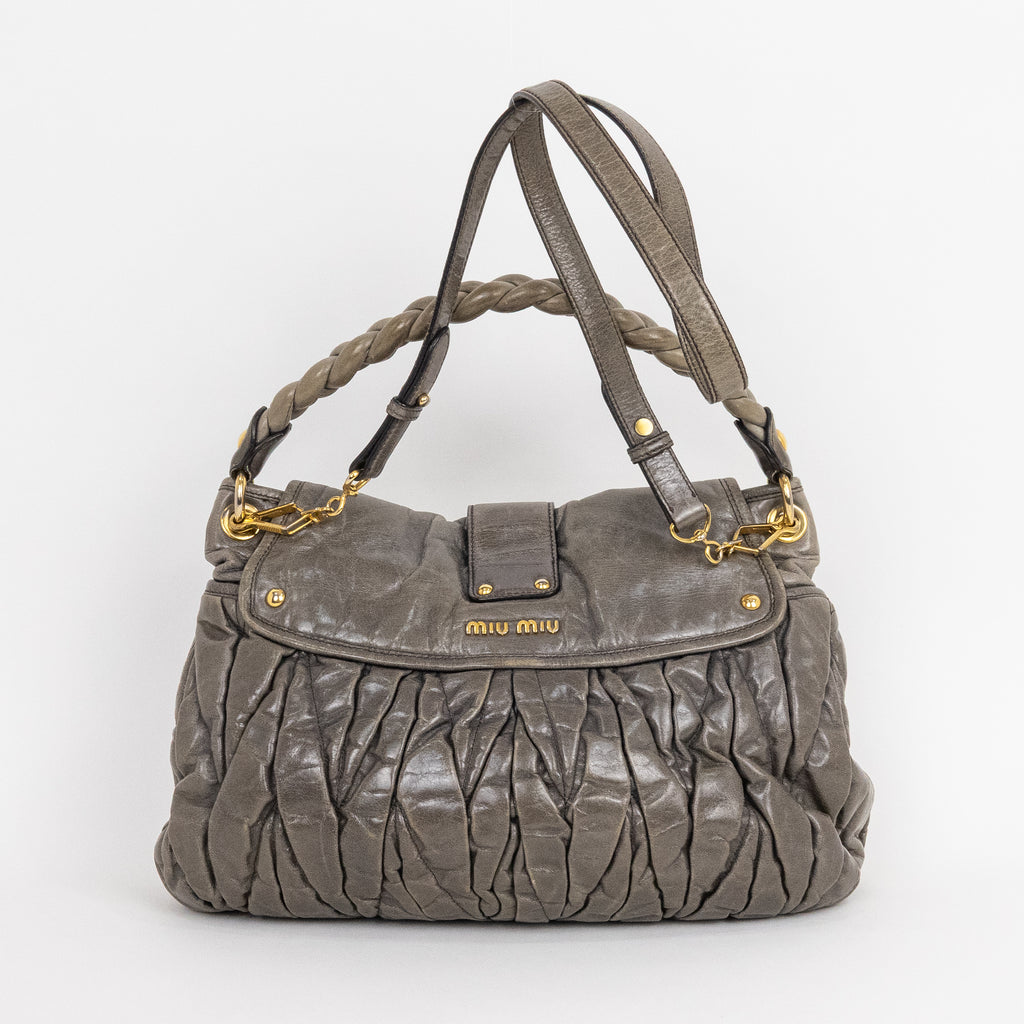 Shoulder Bag Coffer Bag Green Nappa Gaufre Leather