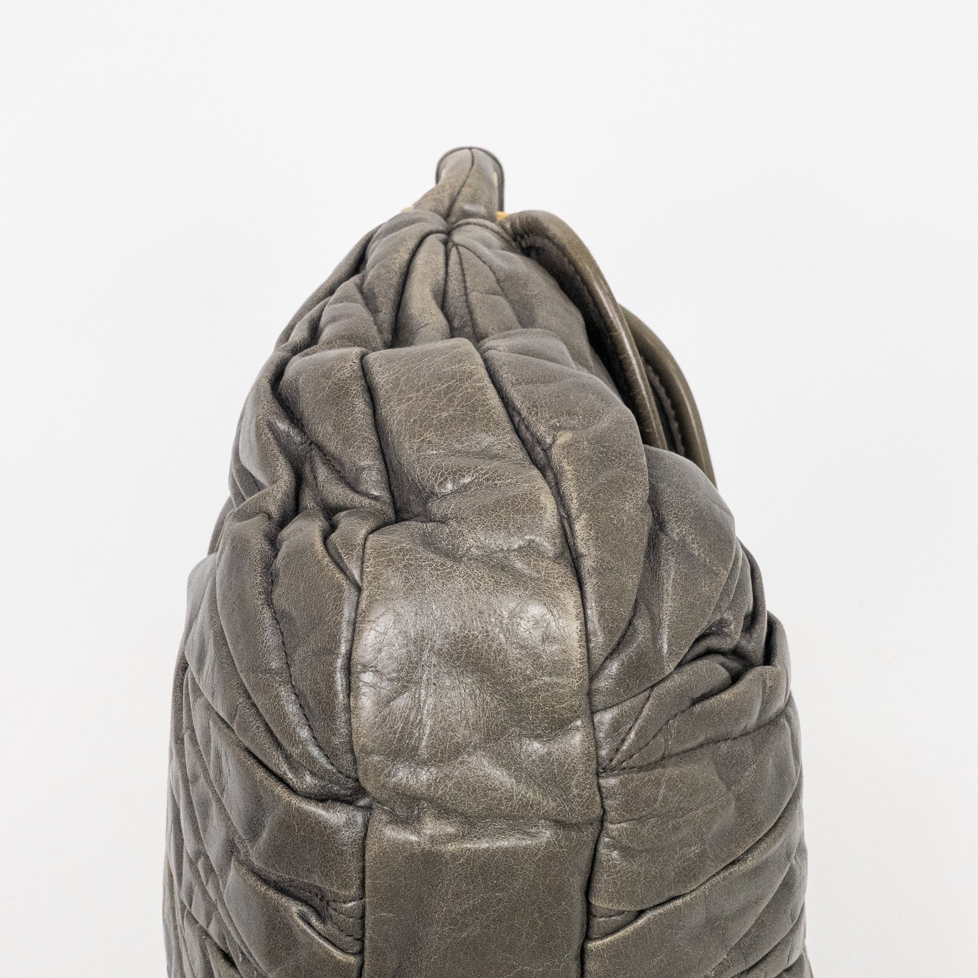 Shoulder Bag Coffer Bag Green Nappa Gaufre Leather