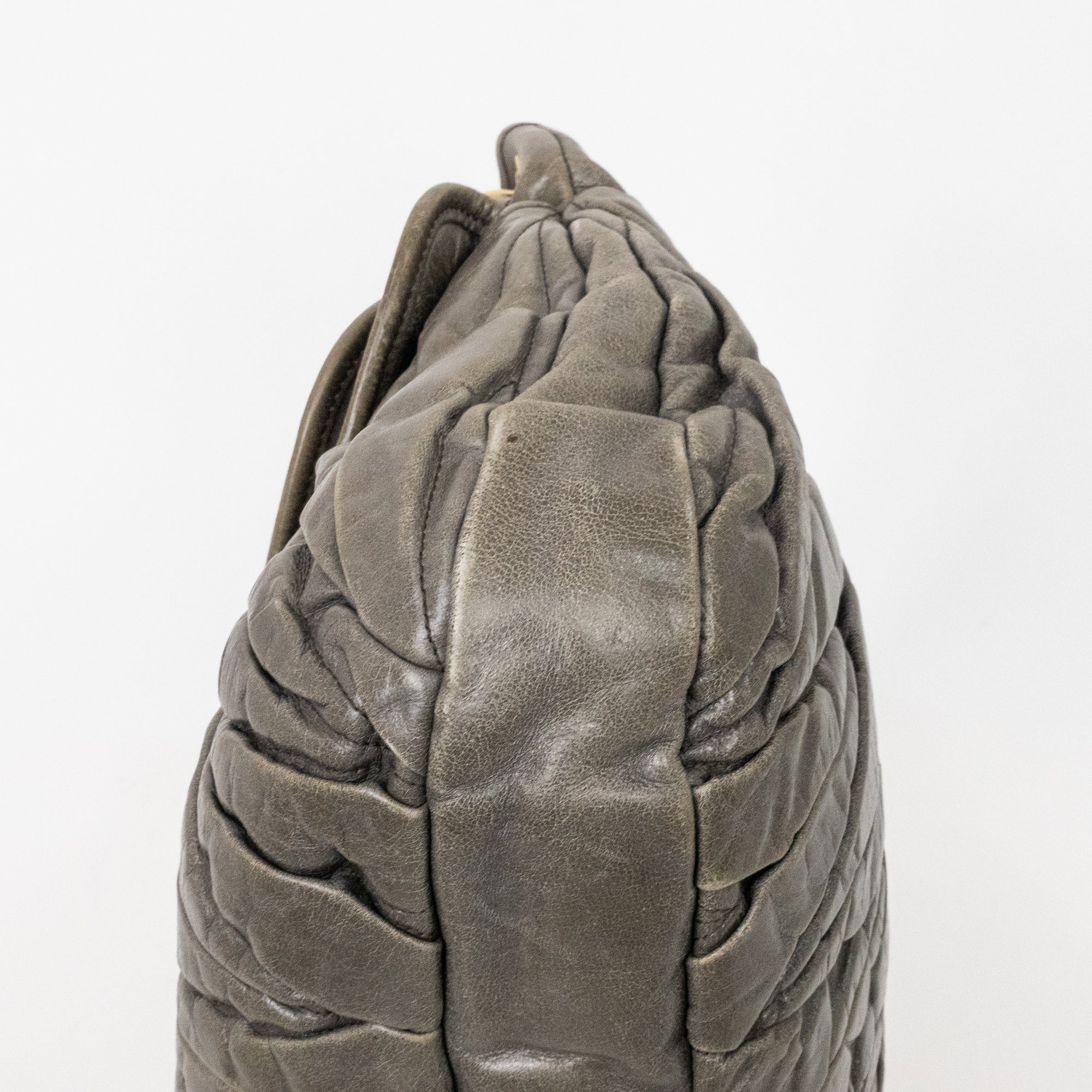 Shoulder Bag Coffer Bag Green Nappa Gaufre Leather