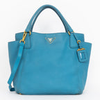 Shoulder Bag Side Pocket Tote Blue Calfskin Leather