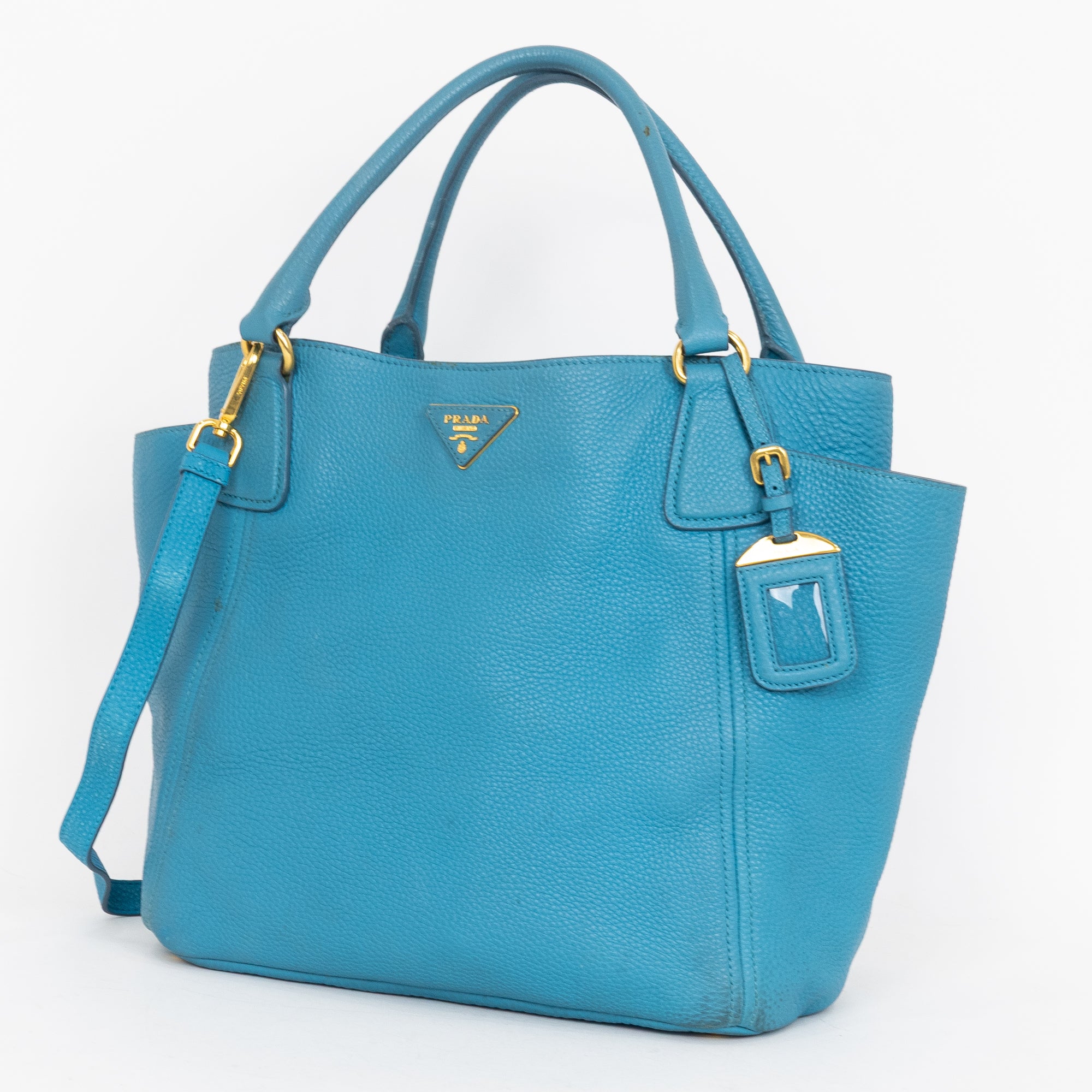 Shoulder Bag Side Pocket Tote Blue Calfskin Leather