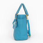 Shoulder Bag Side Pocket Tote Blue Calfskin Leather