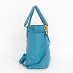 Shoulder Bag Side Pocket Tote Blue Calfskin Leather