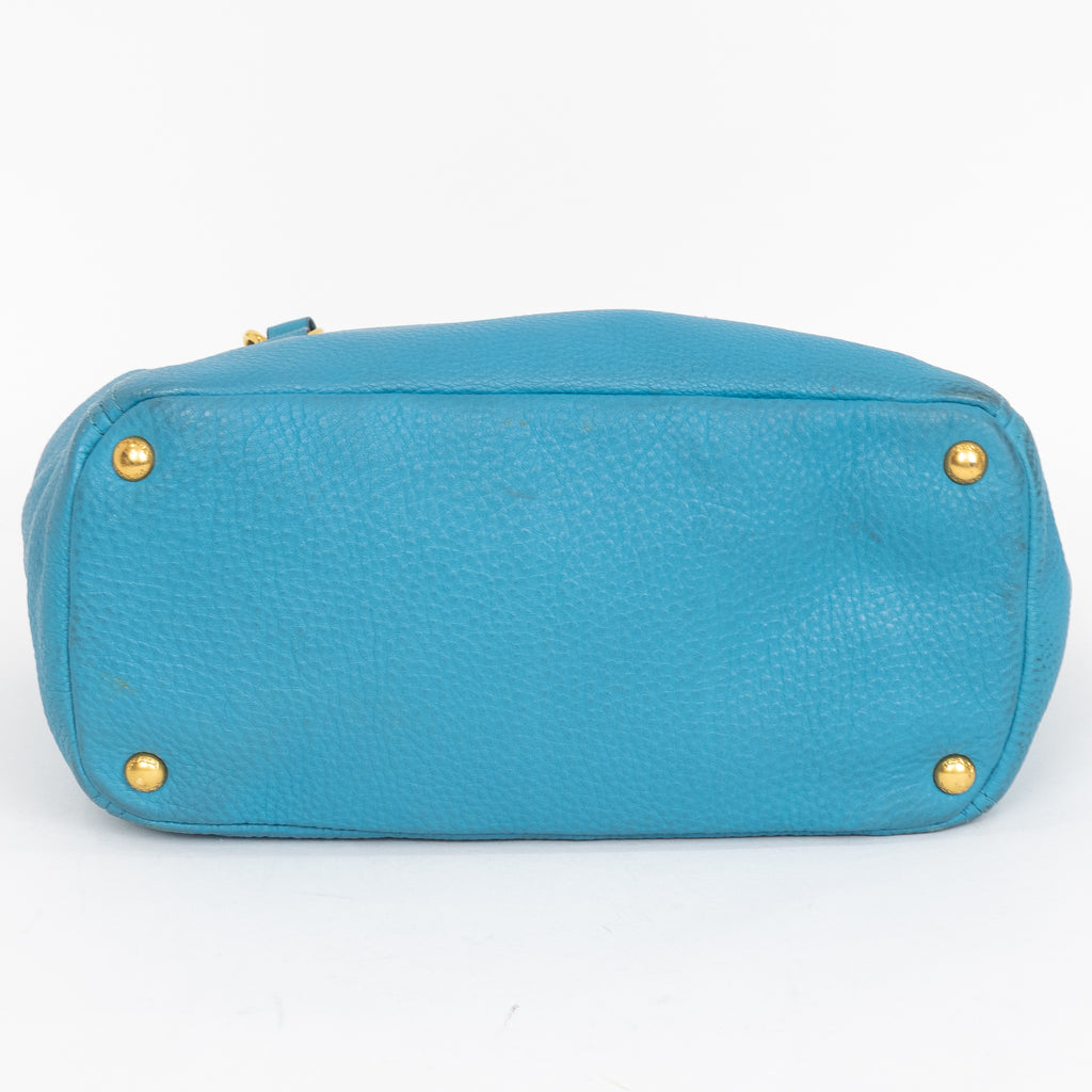 Shoulder Bag Side Pocket Tote Blue Calfskin Leather