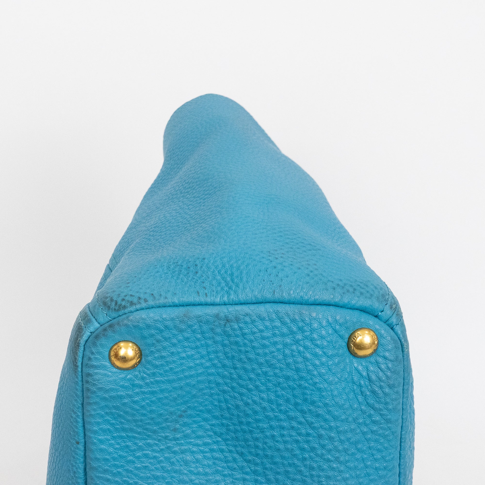 Shoulder Bag Side Pocket Tote Blue Calfskin Leather