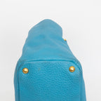 Shoulder Bag Side Pocket Tote Blue Calfskin Leather
