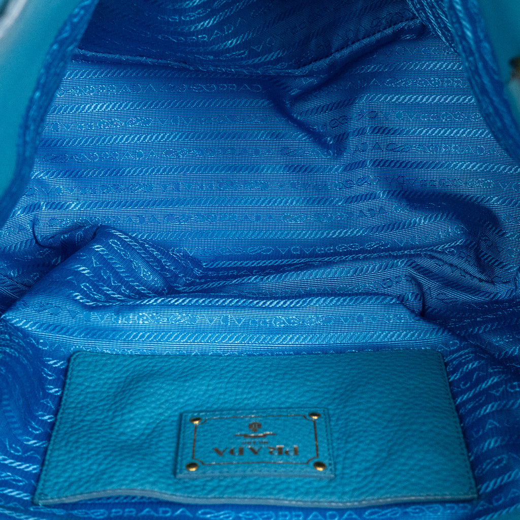 Shoulder Bag Side Pocket Tote Blue Calfskin Leather