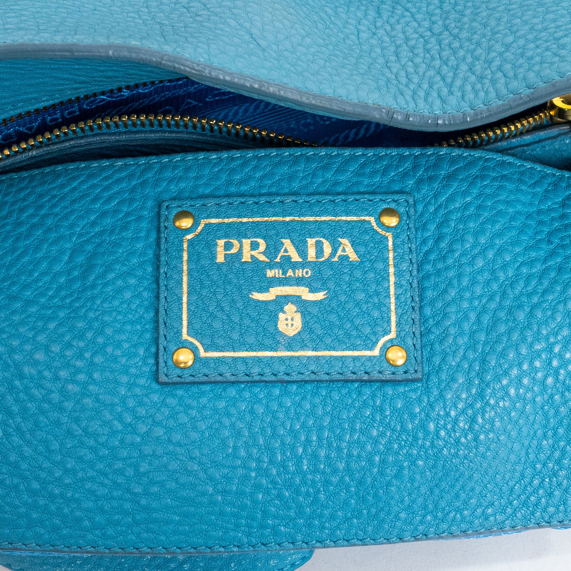 Shoulder Bag Side Pocket Tote Blue Calfskin Leather