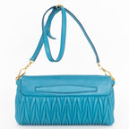Shoulder Bag Fold Over Crossbody Blue Matelasse Leather