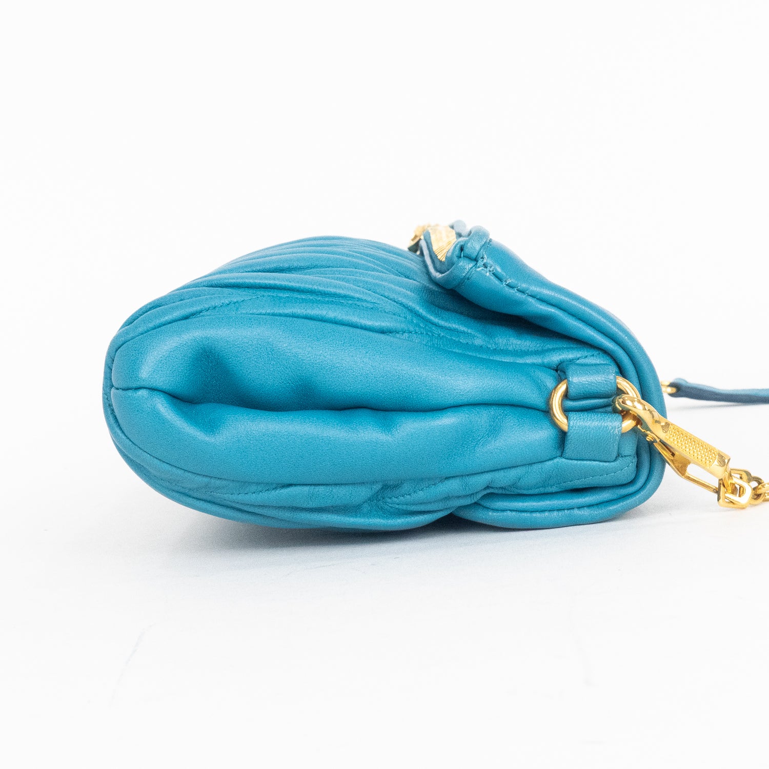 Shoulder Bag Fold Over Crossbody Blue Matelasse Leather