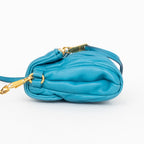Shoulder Bag Fold Over Crossbody Blue Matelasse Leather