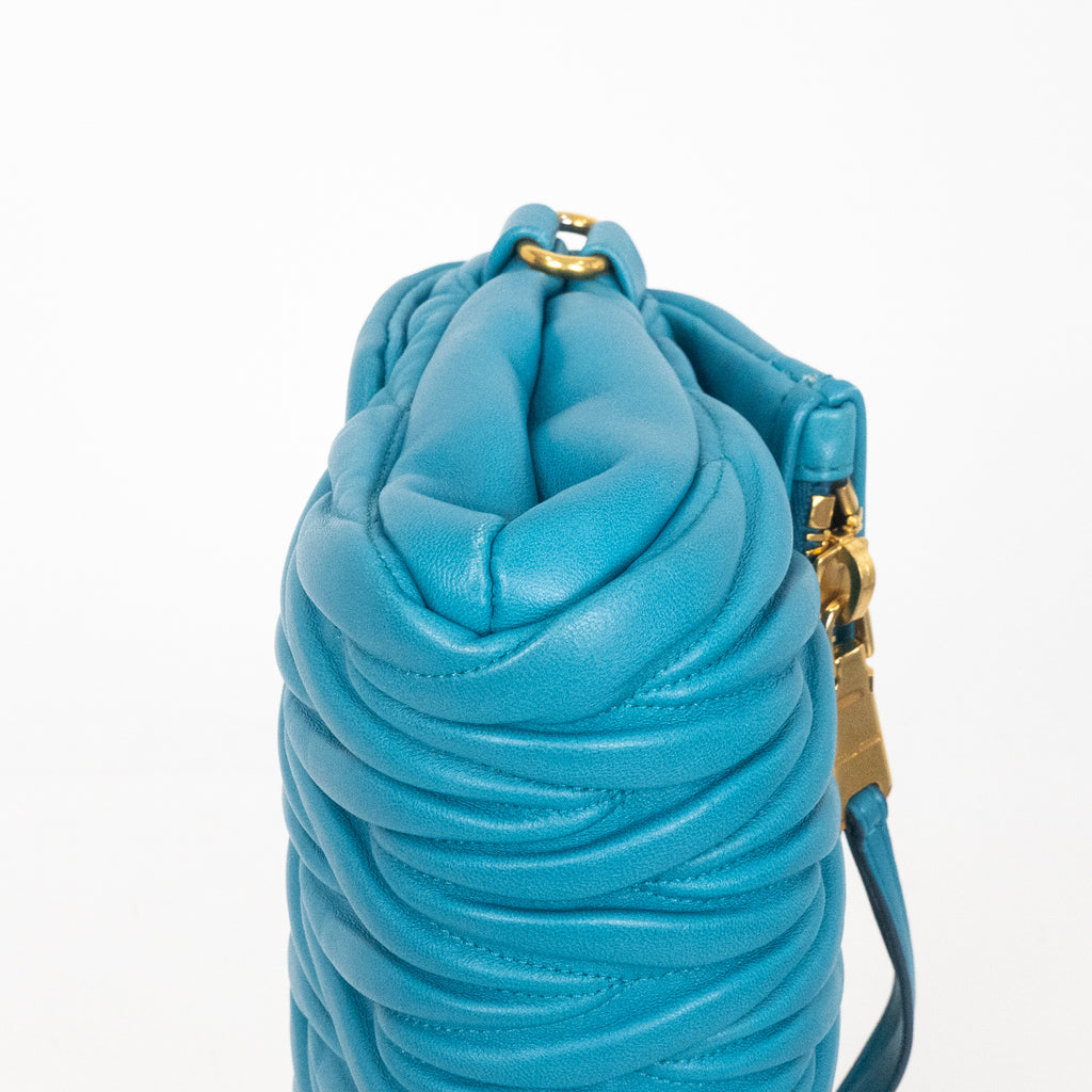 Shoulder Bag Fold Over Crossbody Blue Matelasse Leather