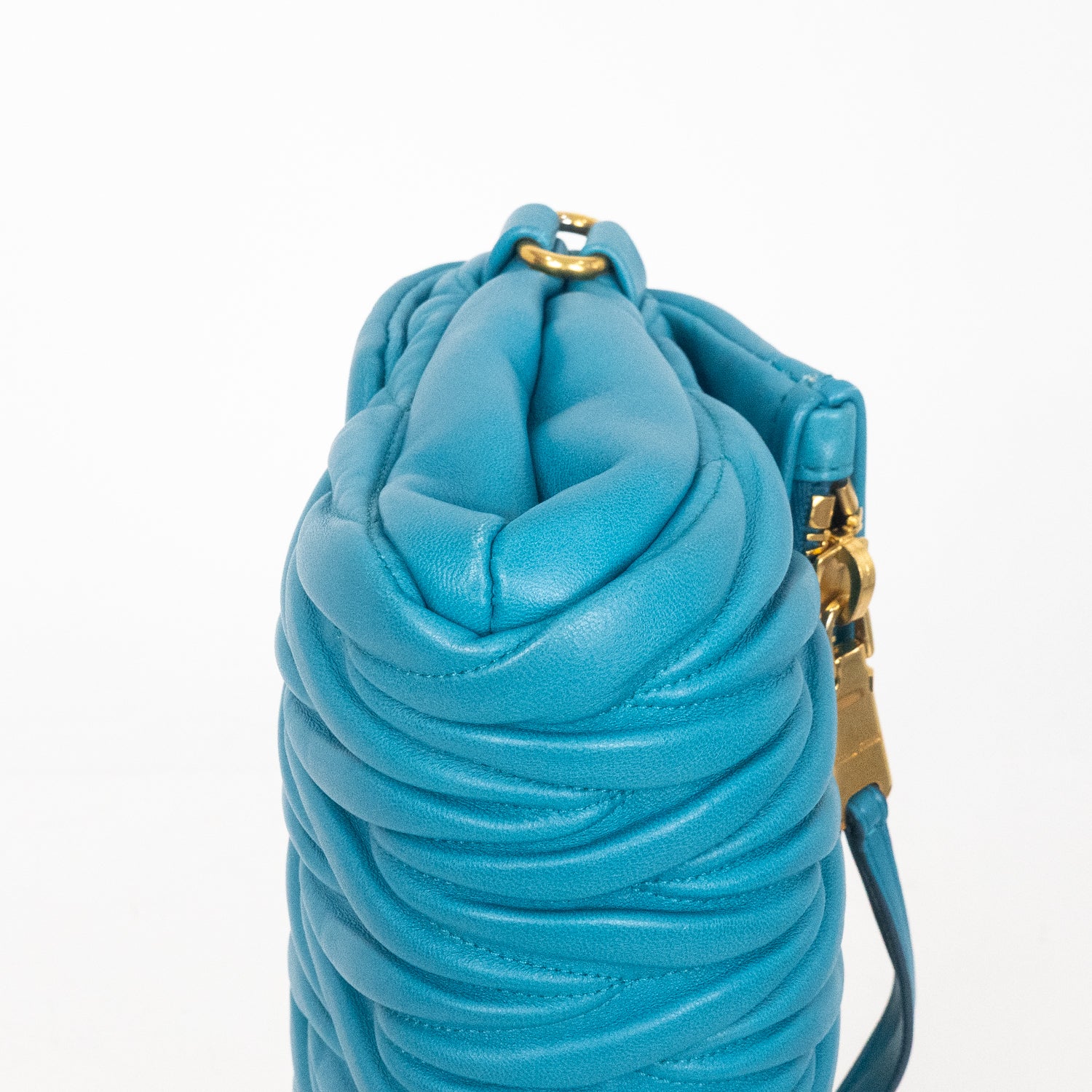 Shoulder Bag Fold Over Crossbody Blue Matelasse Leather