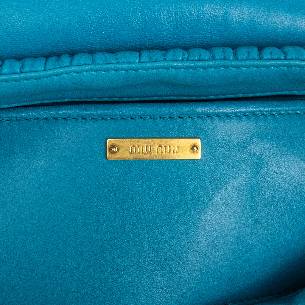 Shoulder Bag Fold Over Crossbody Blue Matelasse Leather